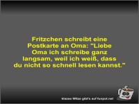 Fritzchen schreibt eine Postkarte an Oma