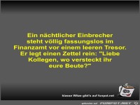 Ein nächtlicher Einbrecher steht völlig fassungslos im...