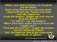 Sitzen zwei ltere Damen am Friedhof auf der Bank