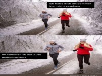 Lustige Unterhaltung beim Winterlauf