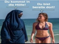 Kultureller Kontrast am Strand