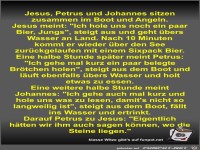 Jesus, Petrus und Johannes sitzen zusammen im Boot und...