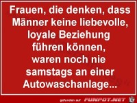 Maenner und Autowaschanlage