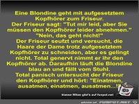 Eine Blondine geht mit aufgesetztem Kopfh�rer zum Friseur