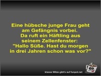 Eine h�bsche junge Frau geht am Gef�ngnis vorbei