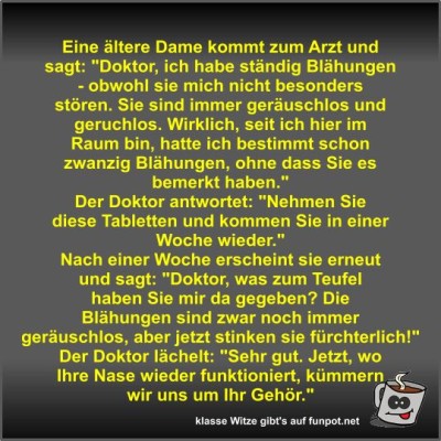 Eine-&auml;ltere-Dame-kommt-zum-Arzt-und-sagt.jpg von Fossy