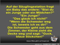 Auf der S�uglingsstation fragt ein Baby das andere