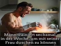 Mann trainiert fr gemeinsames Duschen