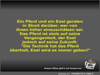 Ein Pferd und ein Esel geraten in Streit darüber