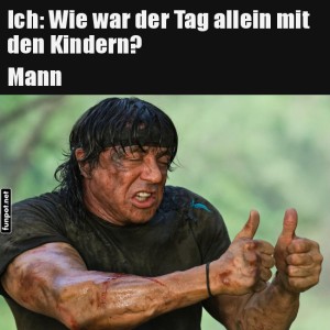 Reaktion eines Mannes auf einen Tag mit Kindern