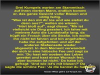 Drei Kumpels warten am Stammtisch auf ihren vierten Mann