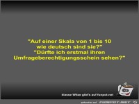 Auf einer Skala von 1 bis 10 wie deutsch sind sie?