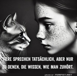 herz-Bild: Mädchen und Katze im Dialog