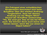 Ein Fahrgast einer schw�bischen Stra�enbahn beschwert sich