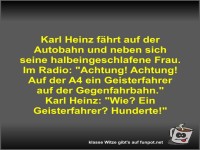 Karl Heinz f�hrt auf der Autobahn und neben sich seine...
