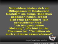 Schneiders leisten sich ein Mittagessen im Restaurant