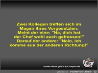 Zwei Kollegen treffen sich im Magen ihres Vorgesetzten