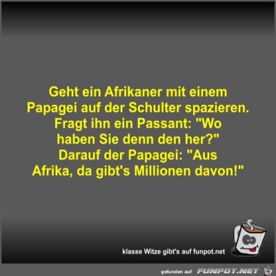 Geht-ein-Afrikaner-mit-einem-Papagei-auf-der-Schulter....jpg von Fossy