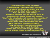 Zwei Freunde saßen an ihrem Lieblingsplatz beim Fischen