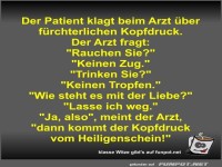 Der Patient klagt beim Arzt �ber f�rchterlichen Kopfdruck