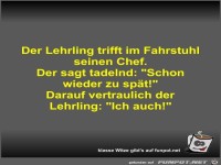 Der Lehrling trifft im Fahrstuhl seinen Chef