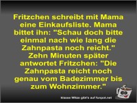 Fritzchen schreibt mit Mama eine Einkaufsliste