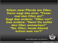 Sitzen zwei Pferde am Ofen