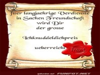 Urkunde fr langjhrige Freundschaft