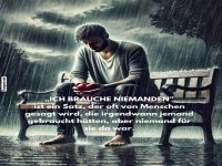 Nachdenklicher Mann im Regen mit Apfel