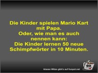 Die Kinder spielen Mario Kart mit Papa