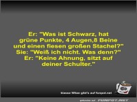 Er: Was ist Schwarz, hat grne Punkte, 4 Augen,8 Beine und