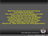 Eine Frau kommt vom Arzt nach Hause und erzählt ihrem Mann