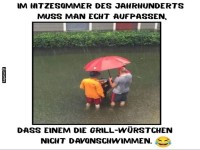 Grillen im Regen: Wasser h�lt W�rstchen fest!