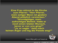 Eine Frau st�rmt in die Kirche zum Pfarrer