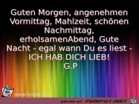 Guten Morgen angenehmen Vormittag Mahlzeit schoenen Nachm