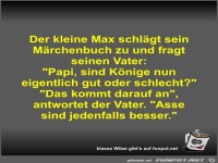 Der kleine Max schl�gt sein M�rchenbuch zu und fragt seinen