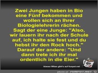 Zwei Jungen haben in Bio eine Fünf bekommen und wollen sich