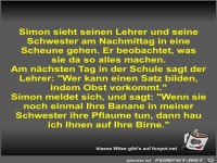 Simon sieht seinen Lehrer und seine Schwester am Nachmittag