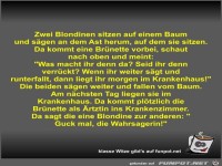 Zwei Blondinen sitzen auf einem Baum und sgen an dem Ast...