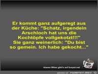 Er kommt ganz aufgeregt aus der Kche