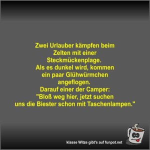 Zwei-Urlauber-k�mpfen-beim-Zelten-mit-einer-Steckm�ckenplage.jpg von Fossy