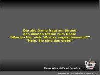 Die alte Dame fragt am Strand den kleinen Stefan zum Spa�