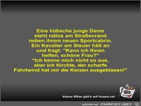Eine h�bsche junge Dame steht ratlos am Stra�enrand neben...