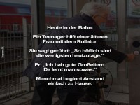 Teenager zeigt Hflichkeit in der Bahn