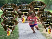 Jagd der Supermarkt-Apps im Meme-Stil