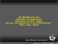 Ein Musiker hat sich verlaufen und fragt einen Passanten um