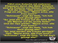 F�hrt eine Kutsche mit mehreren Ehepaaren durch den Wald