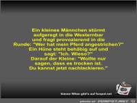 Ein kleines Mnnchen strmt aufgeregt in die Westernbar und