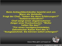 Beim Antiquit�tenh�ndler bewirbt sich ein Mann als Verk�ufer