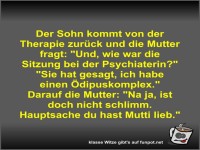 Der Sohn kommt von der Therapie zur�ck und die Mutter fragt